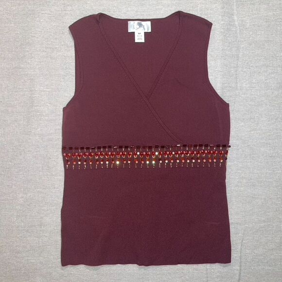 Ann Taylor Loft | Vintage y2k Brown Beaded Surplice Tank | MP - Picture 1 of 6